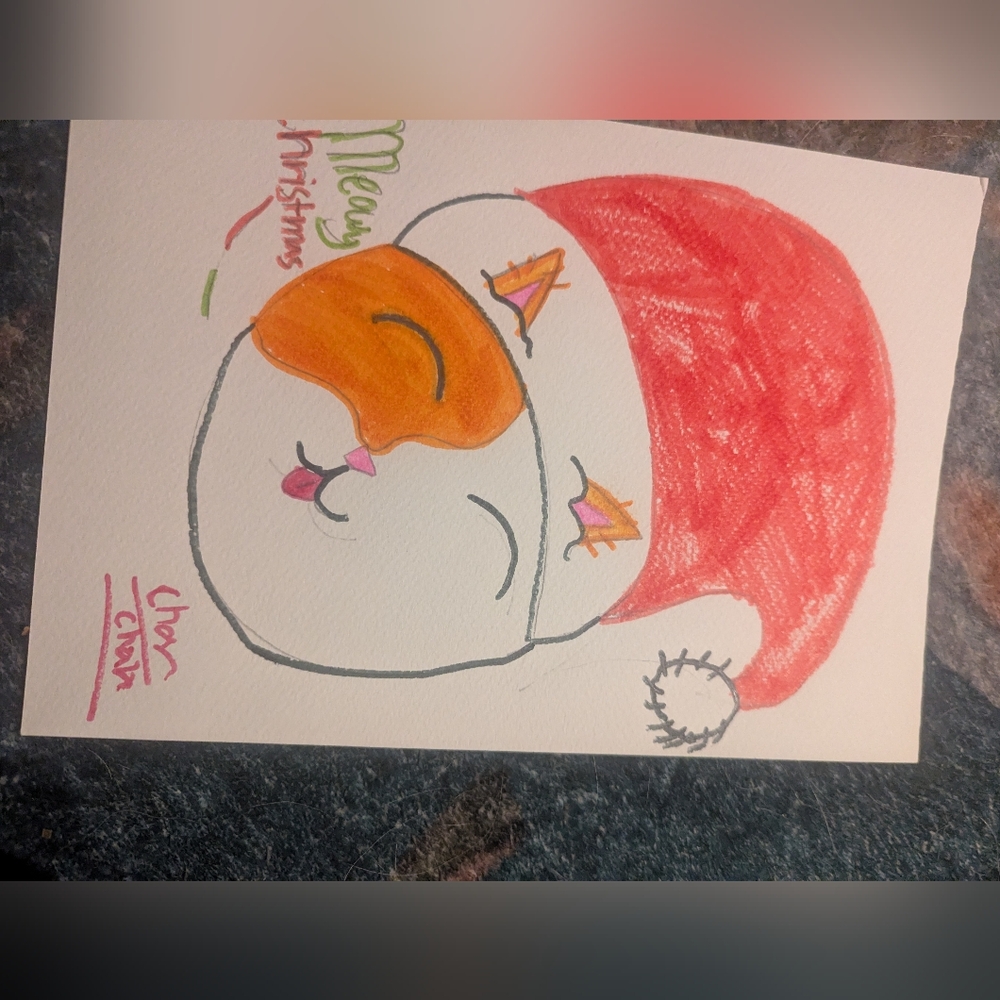Handmade Santa Cat Drawing